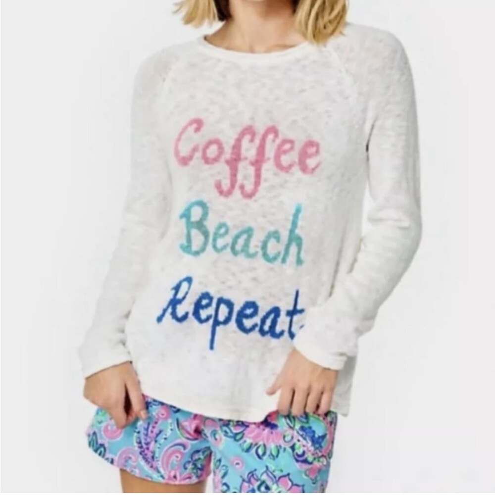 New! Lilly Pulitzer Danette Resort White Coffee Intarsia Sweater